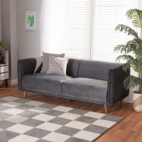 Baxton Studio RDS-S0020-3S-Grey VelvetWalnut-SF Baxton Studio Beacher Modern and Contemporary Grey Velvet Fabric Upholstered and Walnut Brown Finished Wood Sofa